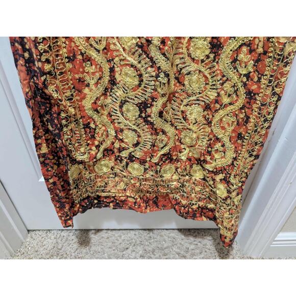 "Golden Hour" Vintage Pakistan Chain Gold Stitched Red Maxi Dress Size M Kurta - Picture 7 of 11